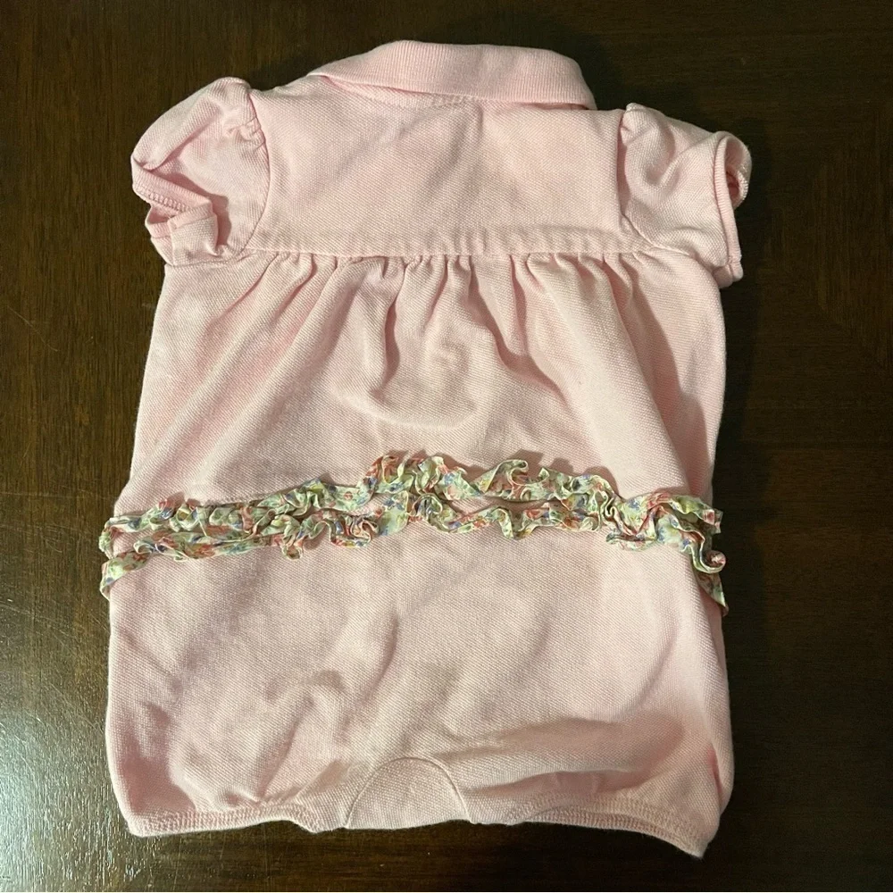 Ralph Lauren | short sleeve pink bubble ruffle polo shirt romper | 9 mo